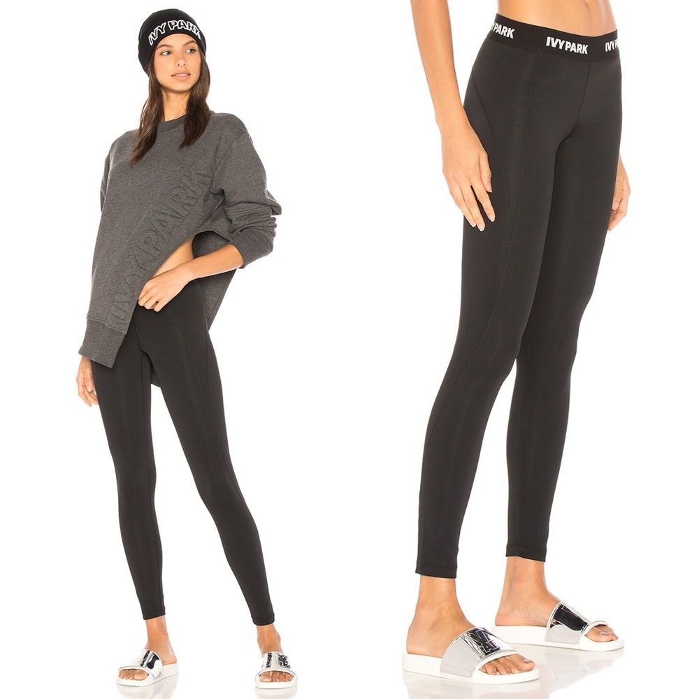 Ivy Park Black Full Length Leggings White Logo Womens Size Small Athletic Pants
